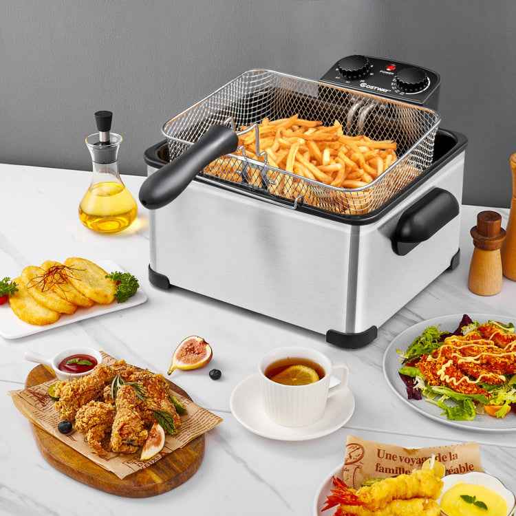 5.3QT Electric Deep Fryer 1700W Stainless Steel with Triple Basket