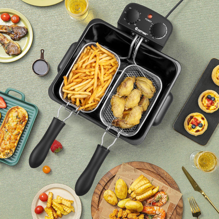 5.3QT Electric Deep Fryer 1700W Stainless Steel with Triple Basket