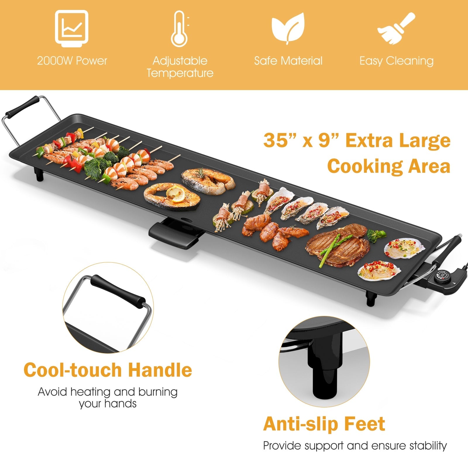 35-Inch Electric Griddle with Adjustable Temperature