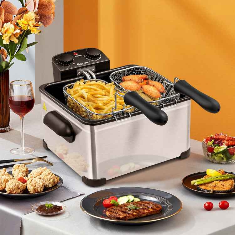 5.3QT Electric Deep Fryer 1700W Stainless Steel with Triple Basket
