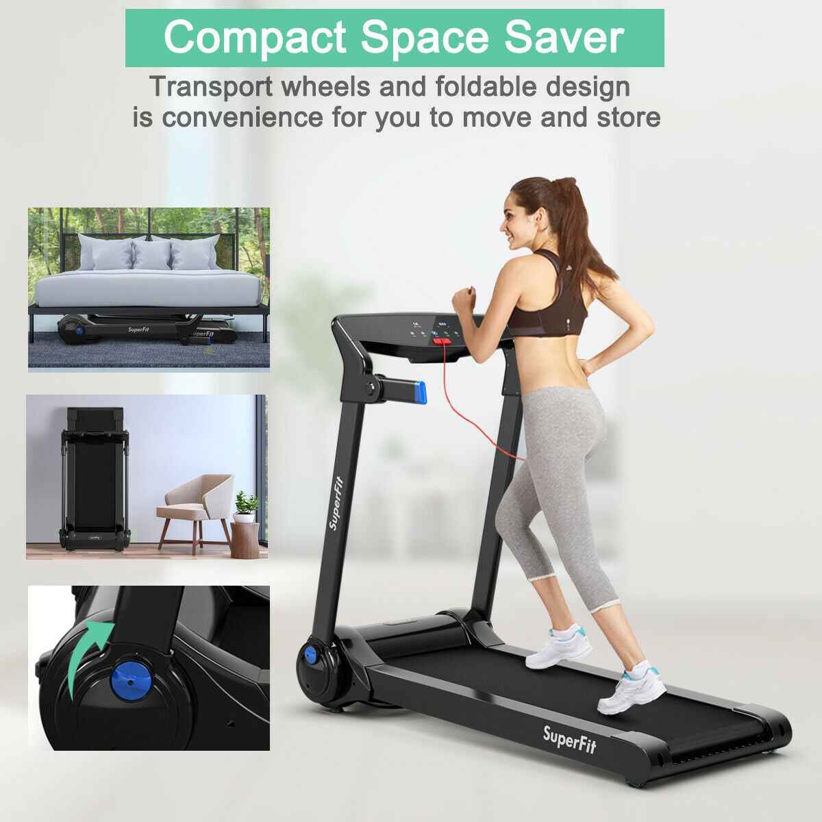 3HP Electric Folding Treadmill with Bluetooth Speaker