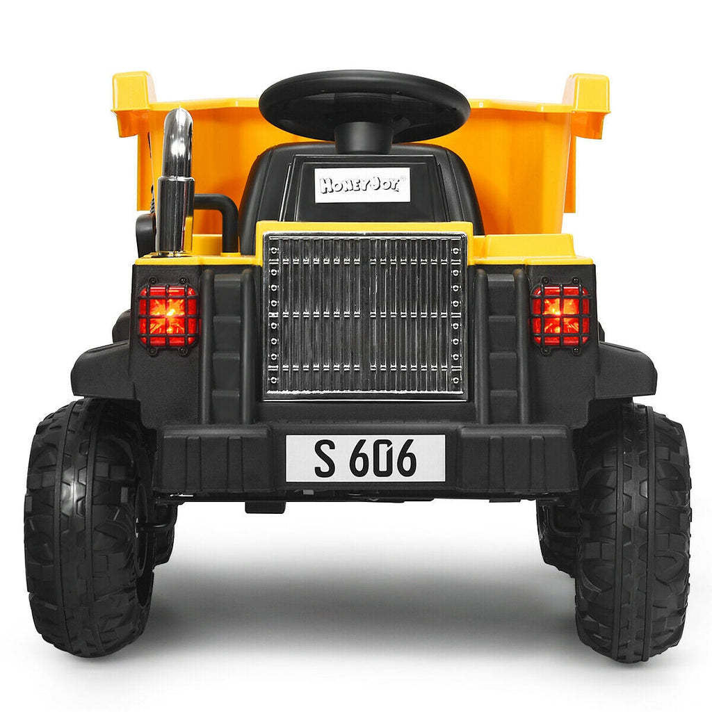 12V Kids Electric Ride-On Dump Truck with Bucket & Dump Bed – Yellow