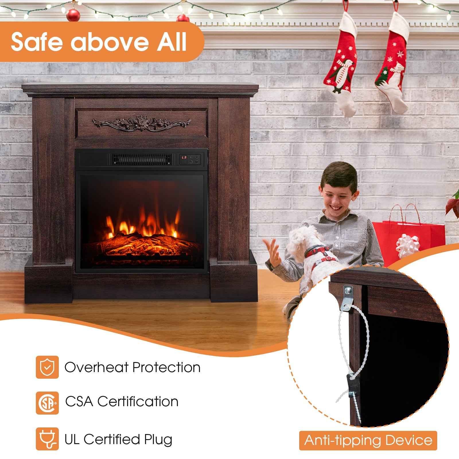 1400W Electric Fireplace TV Stand Mantel with Remote Control