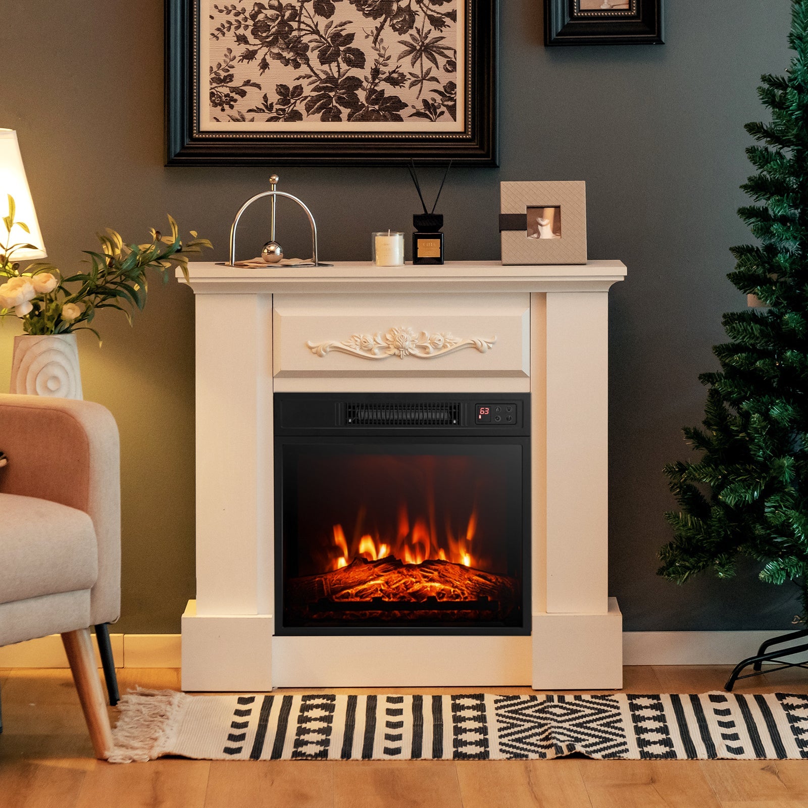1400W Electric Fireplace TV Stand Mantel with Remote Control