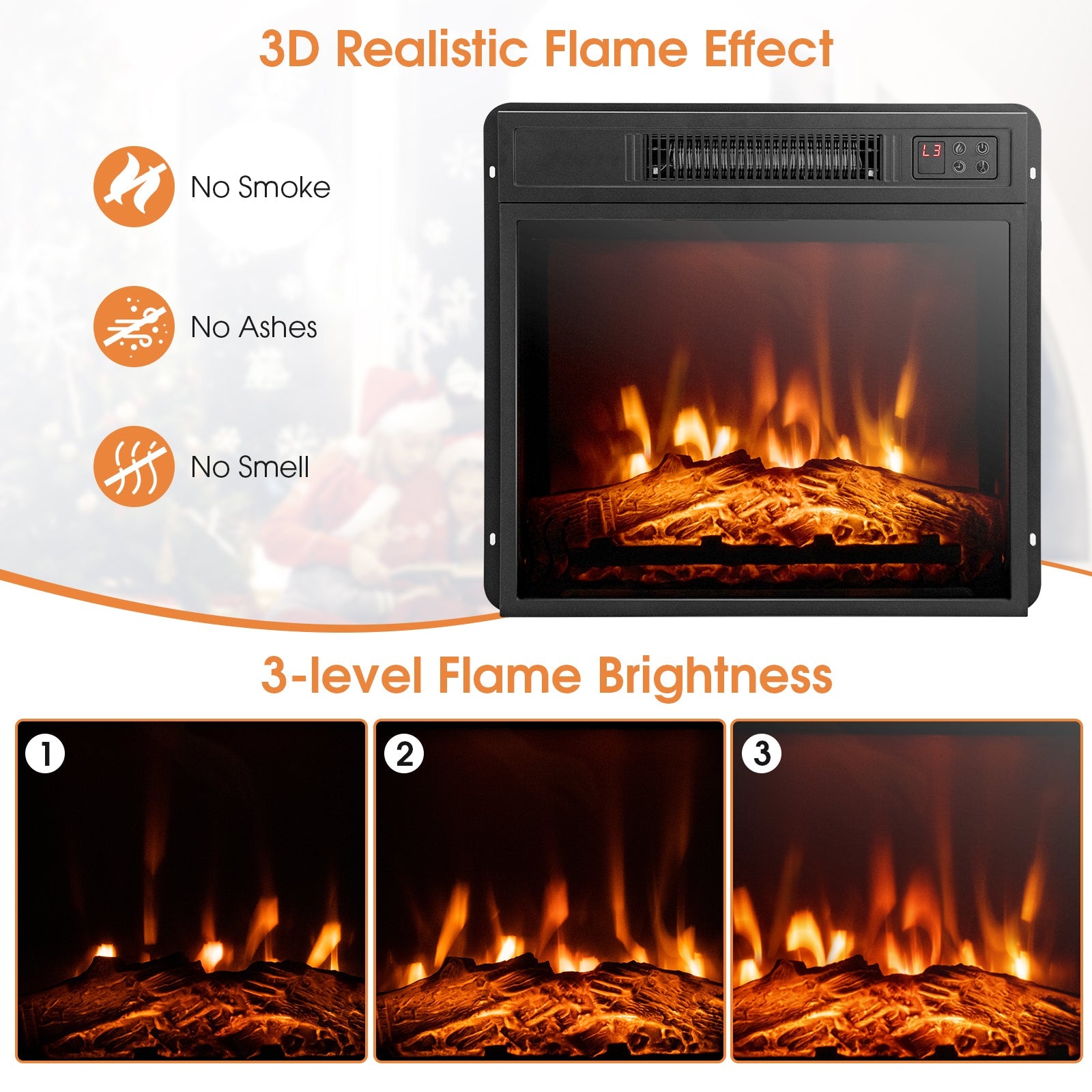 1400W Electric Fireplace TV Stand Mantel with Remote Control