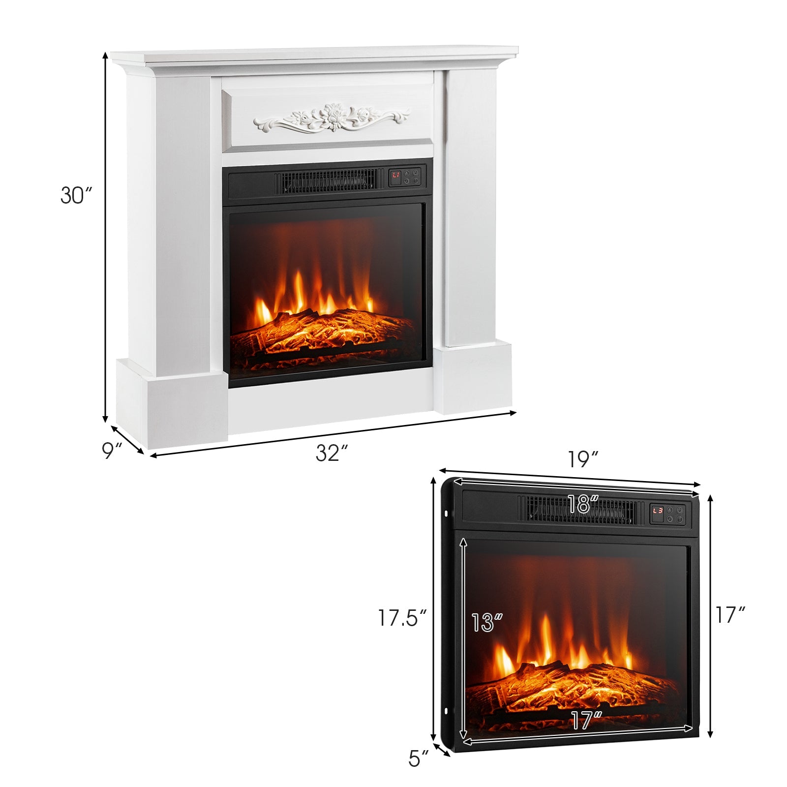 1400W Electric Fireplace TV Stand Mantel with Remote Control