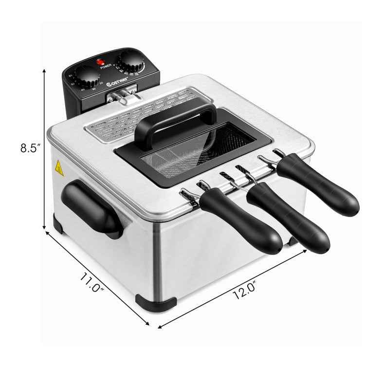 5.3QT Electric Deep Fryer 1700W Stainless Steel with Triple Basket