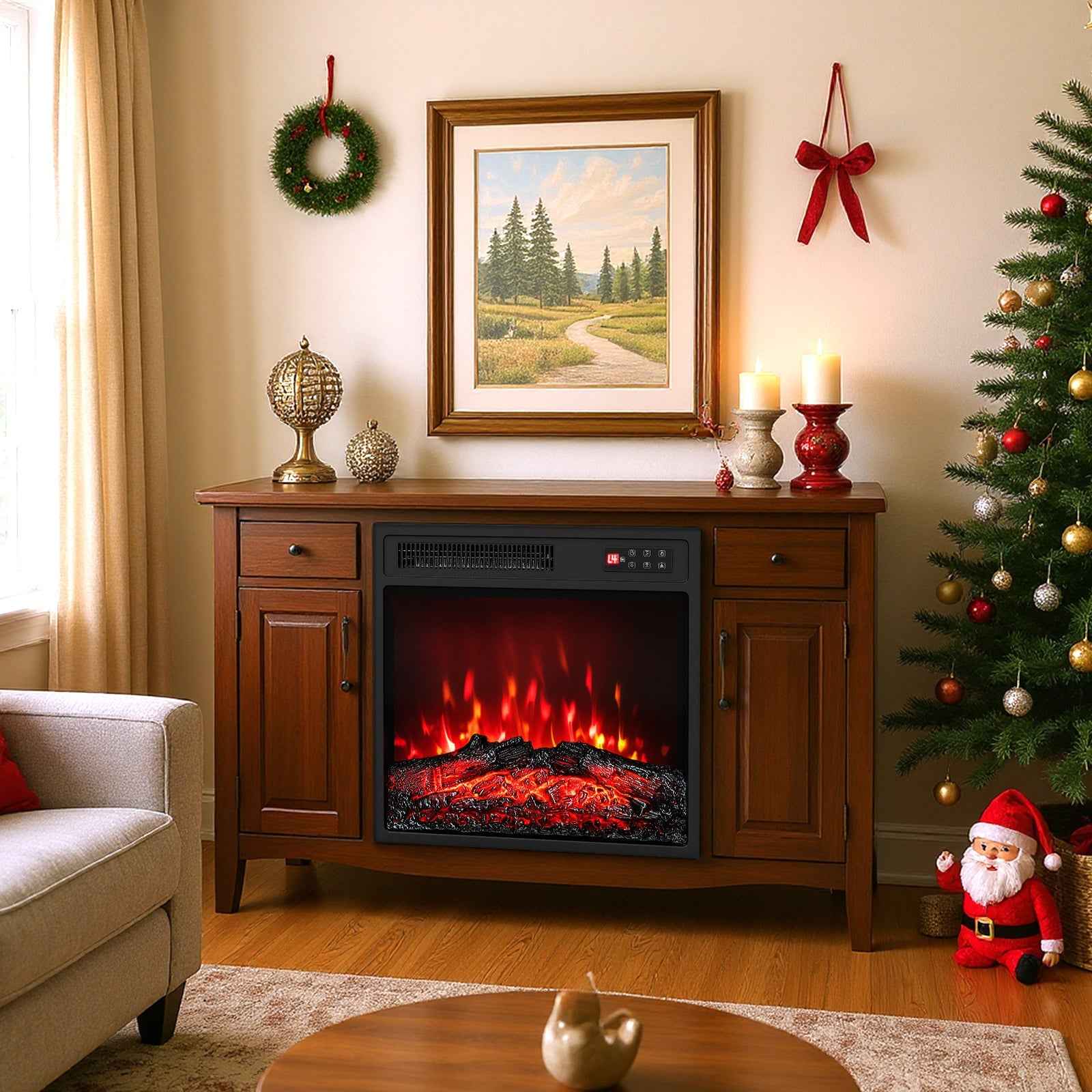 18-Inch Electric Fireplace Insert with Remote & 7 Realistic Flame Colors