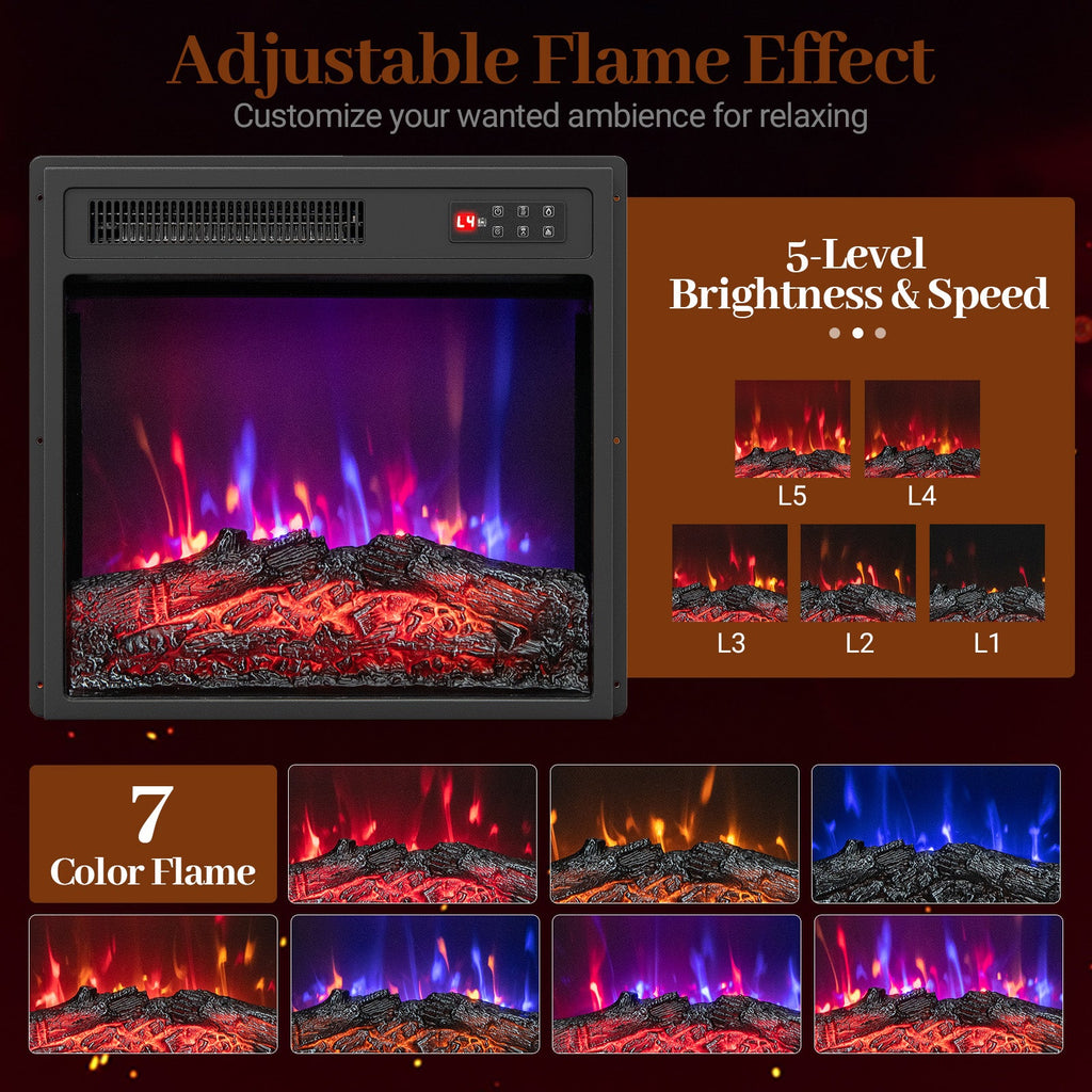 18-Inch Electric Fireplace Insert with Remote & 7 Realistic Flame Colors