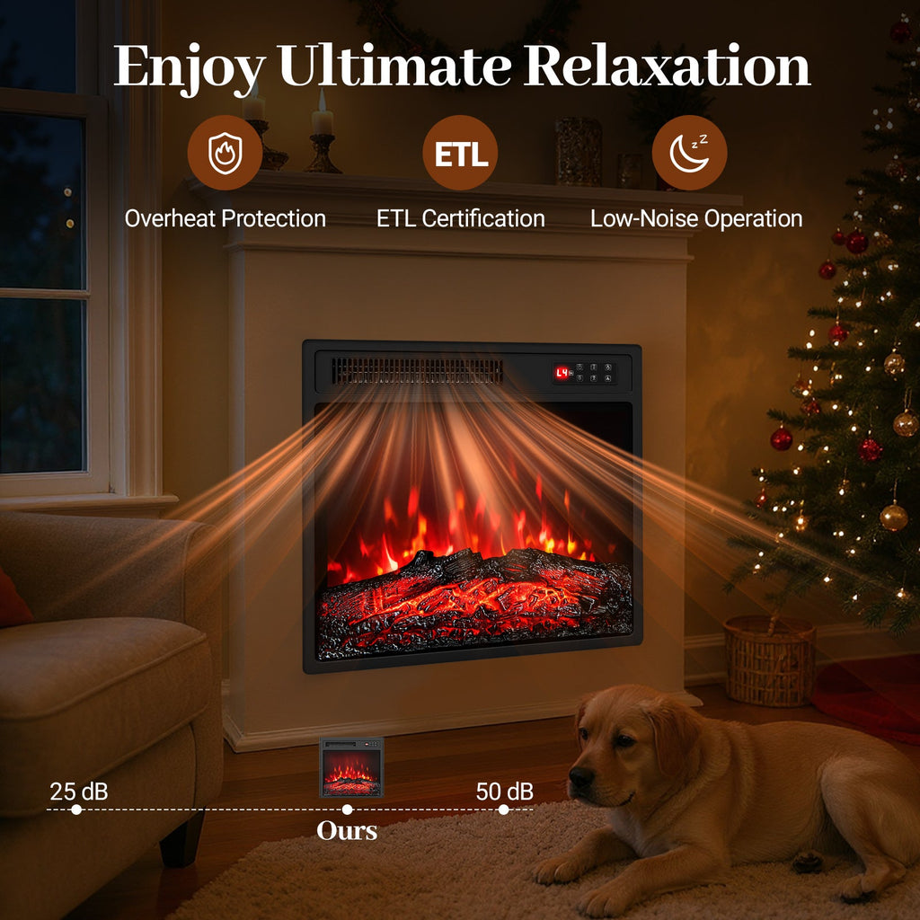 18-Inch Electric Fireplace Insert with Remote & 7 Realistic Flame Colors