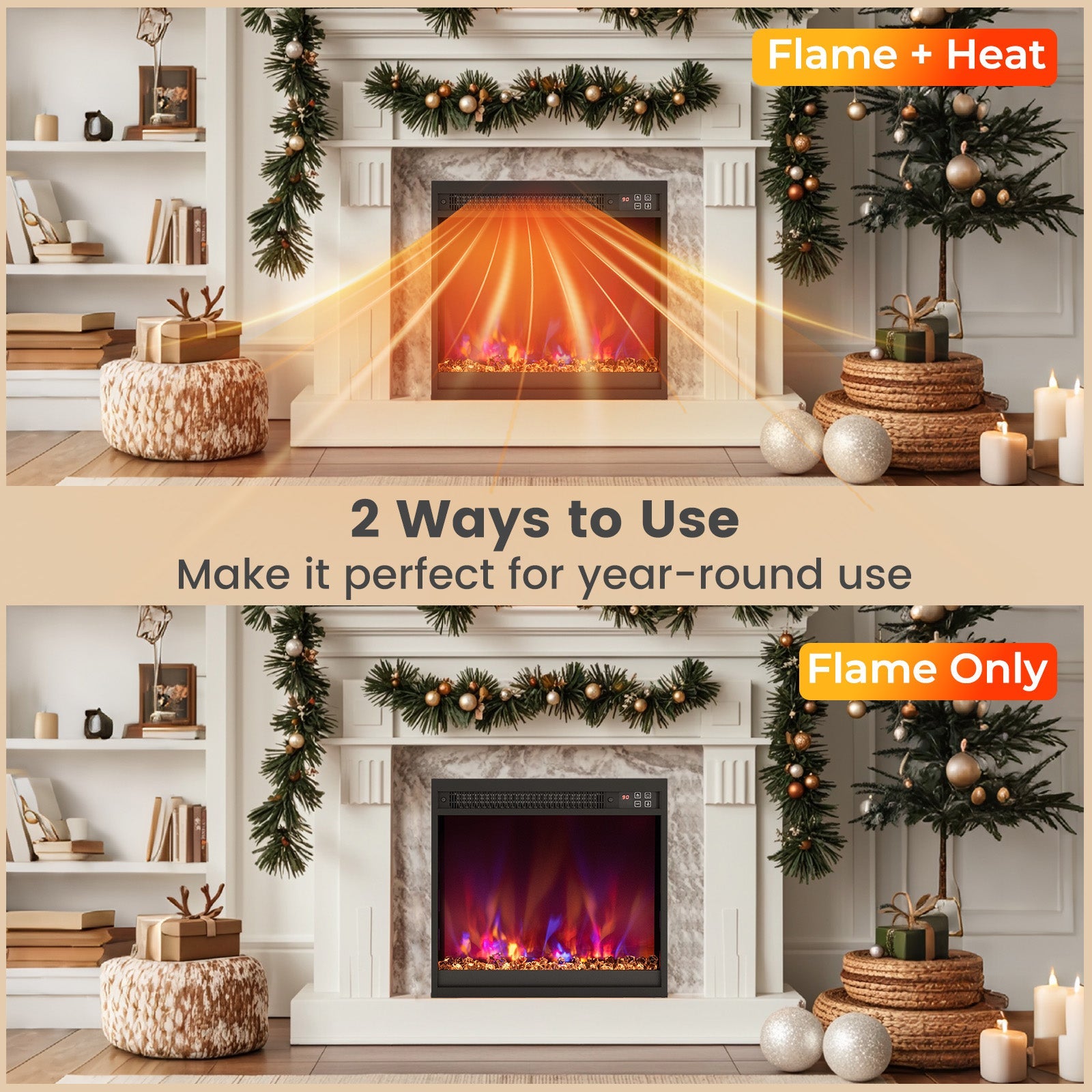 18/23/26-Inch 1500W Electric Fireplace Insert with Remote Control