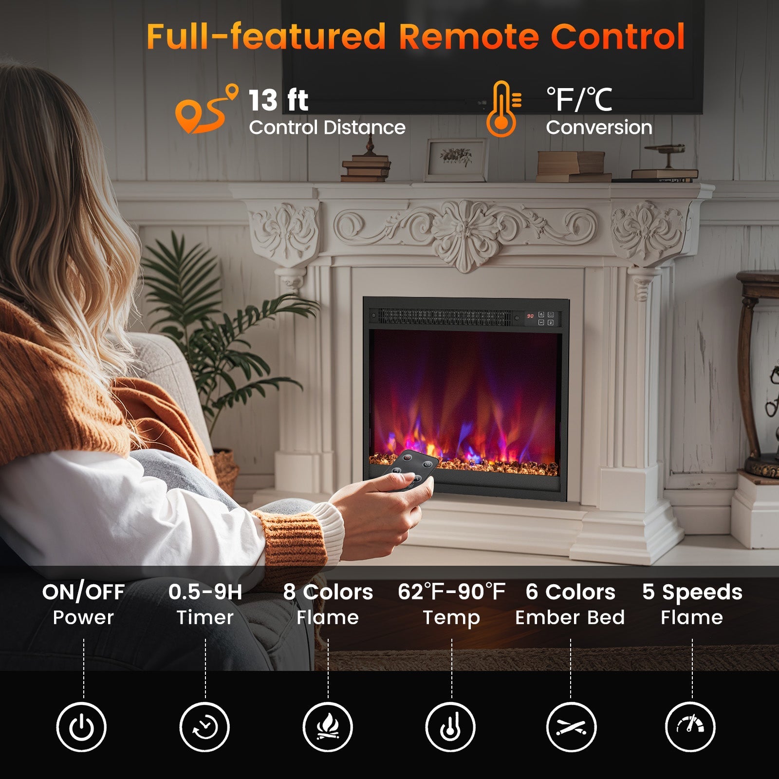 18/23/26-Inch 1500W Electric Fireplace Insert with Remote Control