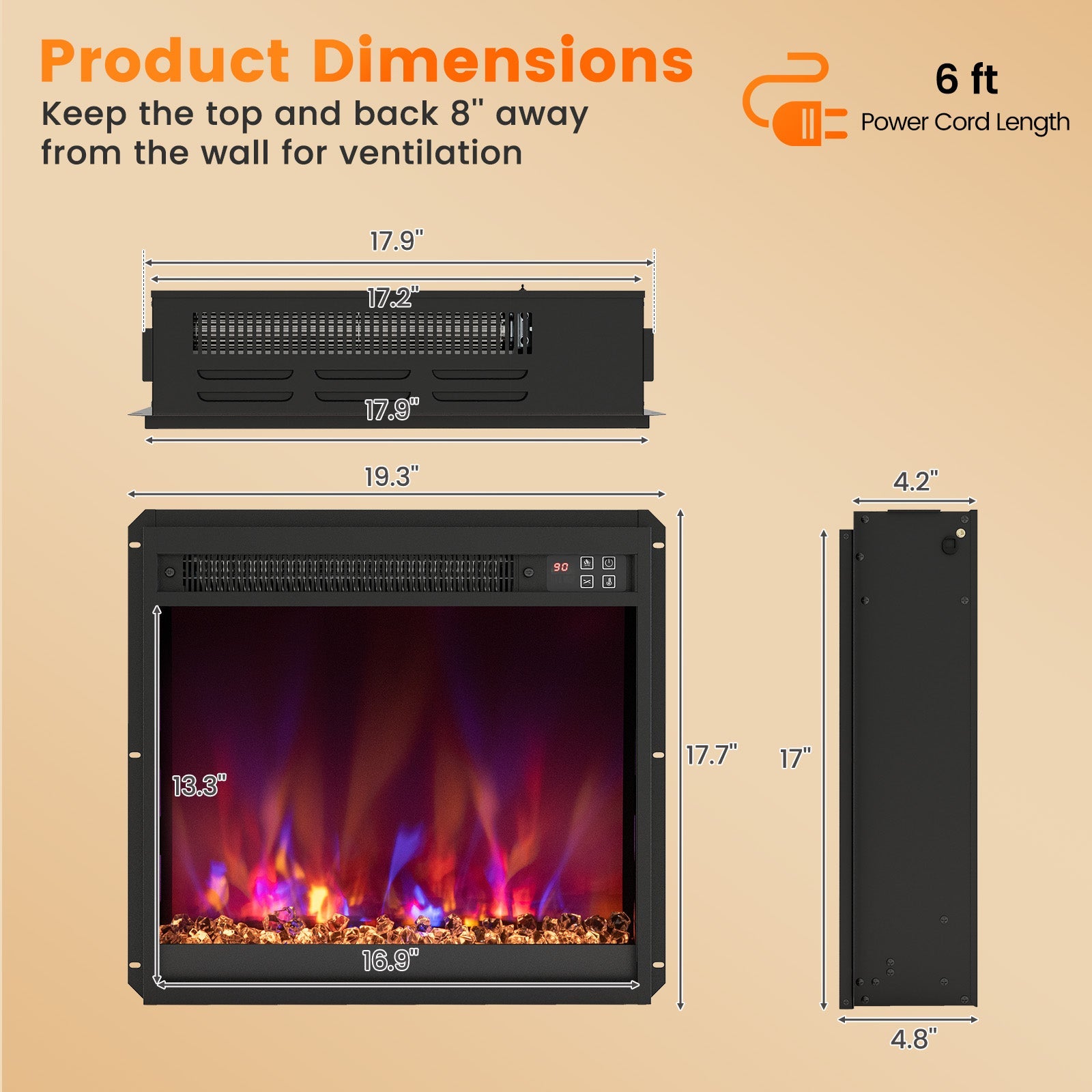 18/23/26-Inch 1500W Electric Fireplace Insert with Remote Control