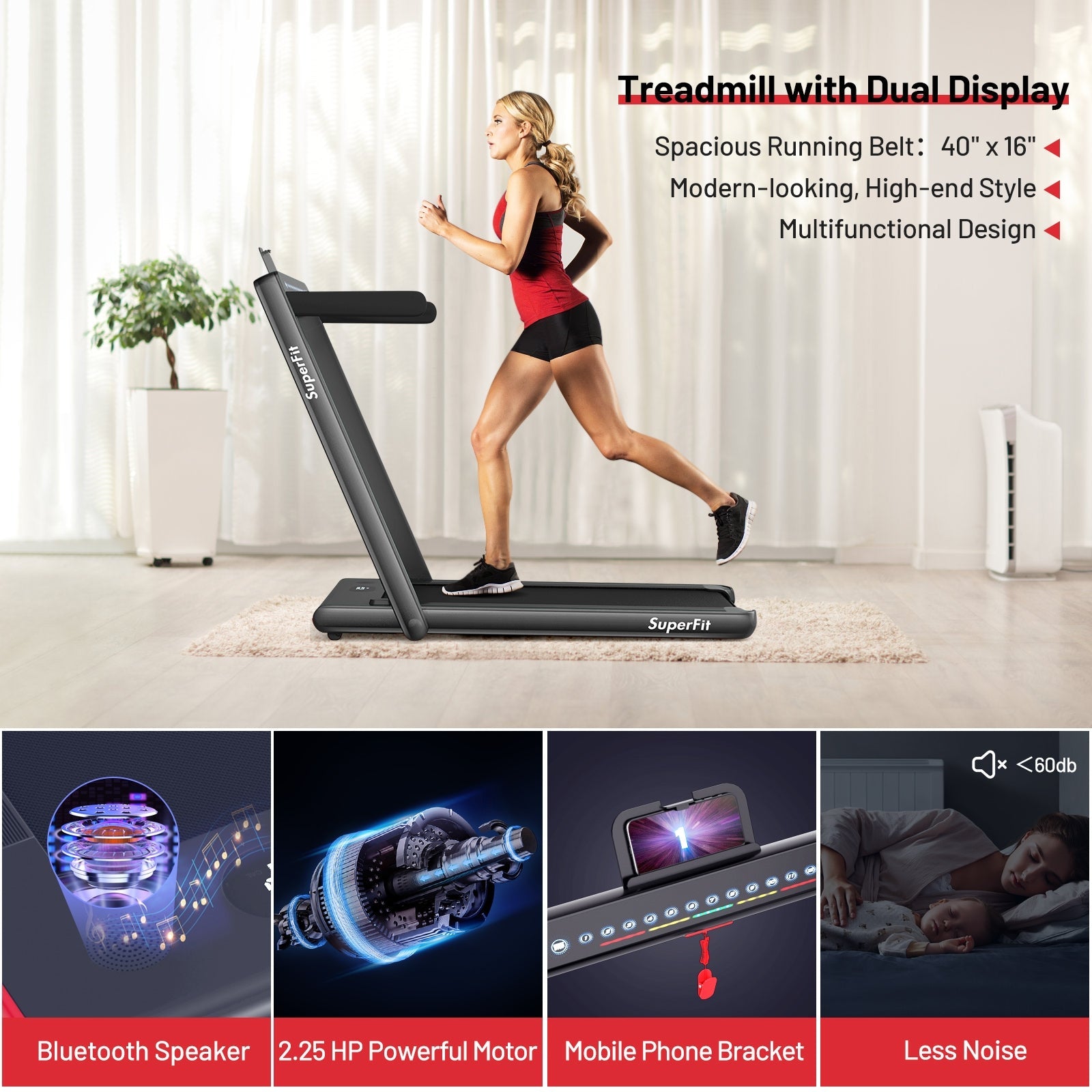 2-in-1 Electric Motorized Folding Treadmill – Walk & Run