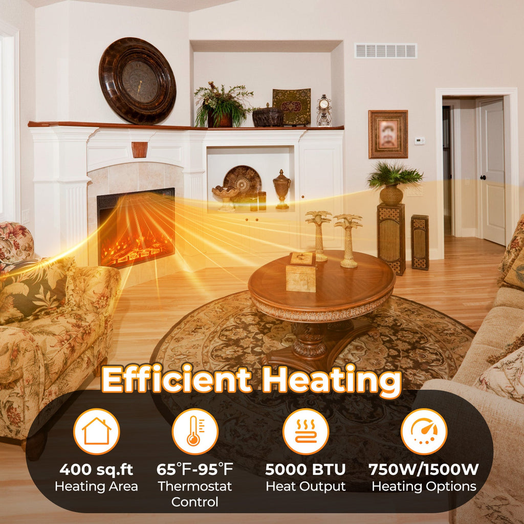 23-Inch Electric Fireplace Insert with Adjustable Flame Color