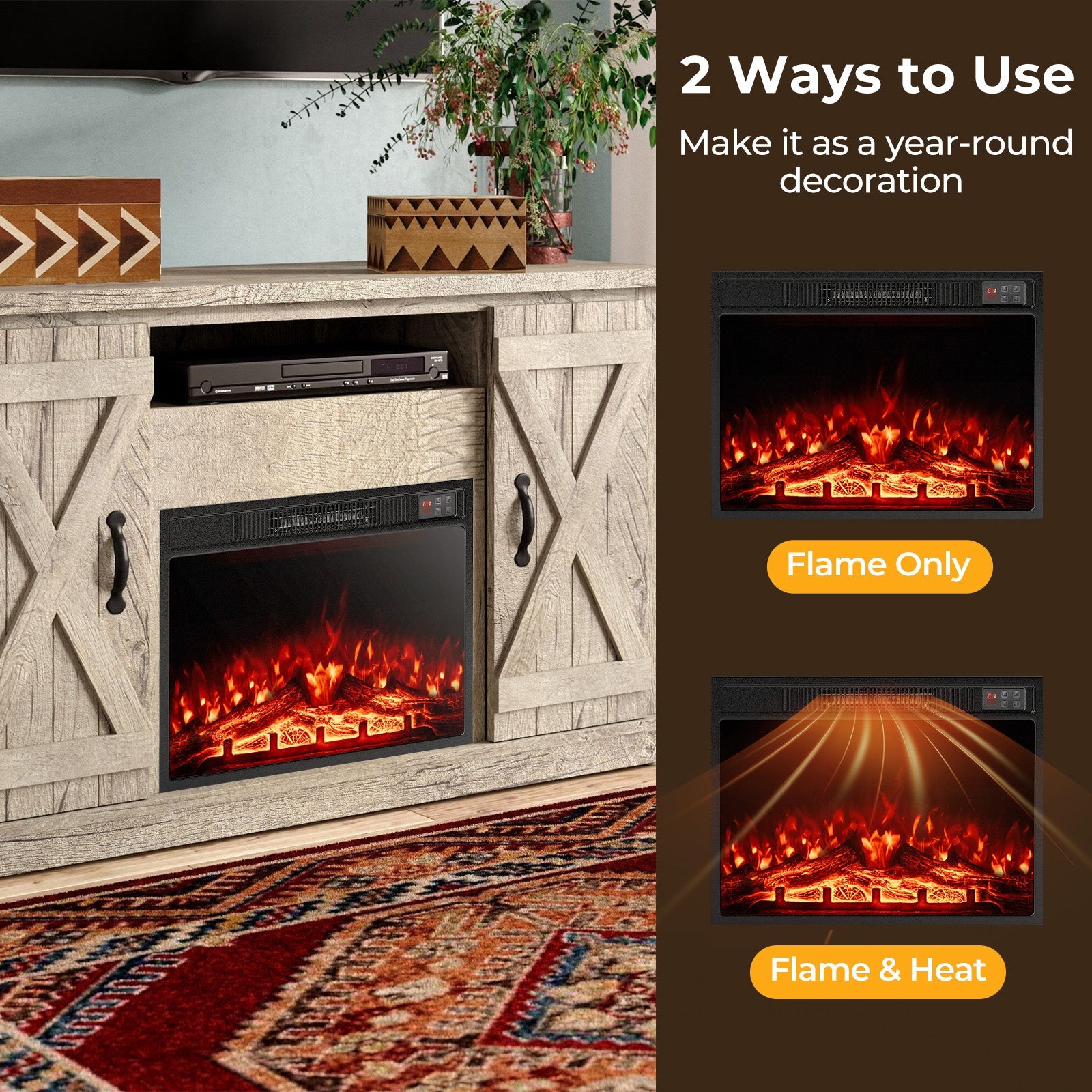 23-Inch Electric Fireplace Insert with Adjustable Flame Color