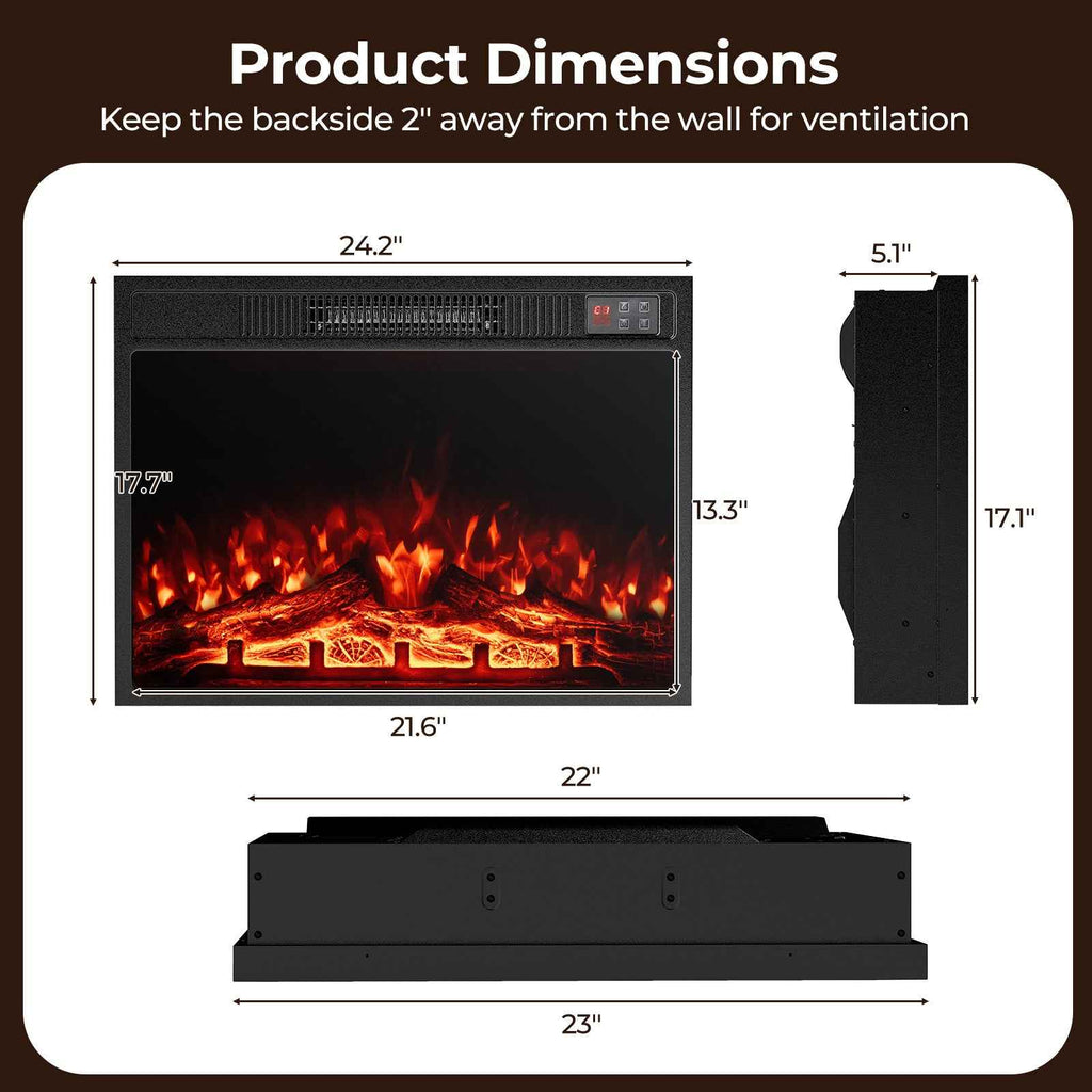 23-Inch Electric Fireplace Insert with Adjustable Flame Color