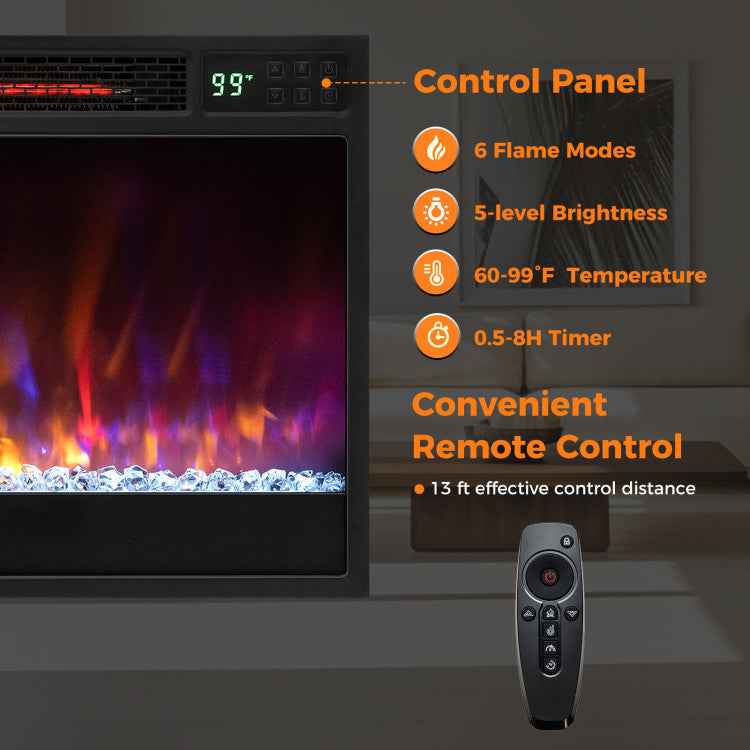 23-Inch 1500W Recessed Electric Fireplace Insert with Remote Control