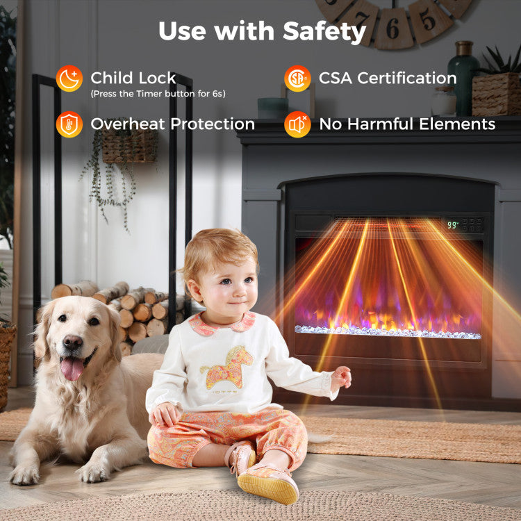 23-Inch 1500W Recessed Electric Fireplace Insert with Remote Control