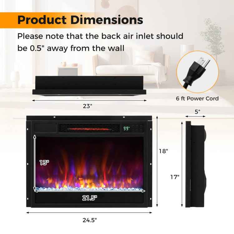 23-Inch 1500W Recessed Electric Fireplace Insert with Remote Control