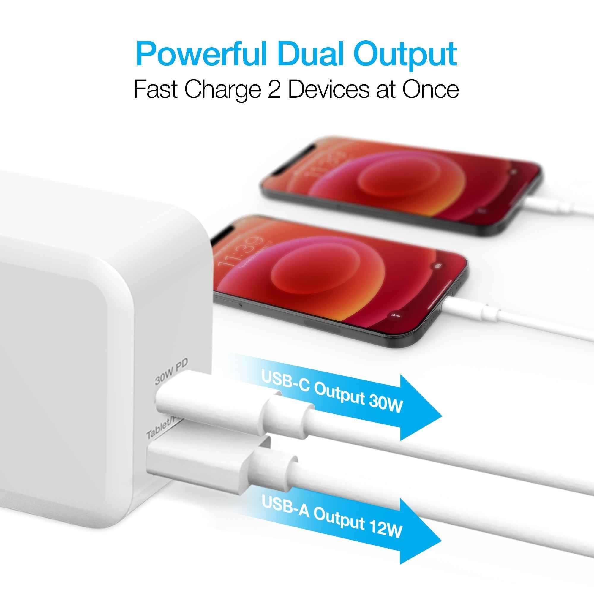 Naztech 30W USB-C PD Dual Output Fast Wall Charger