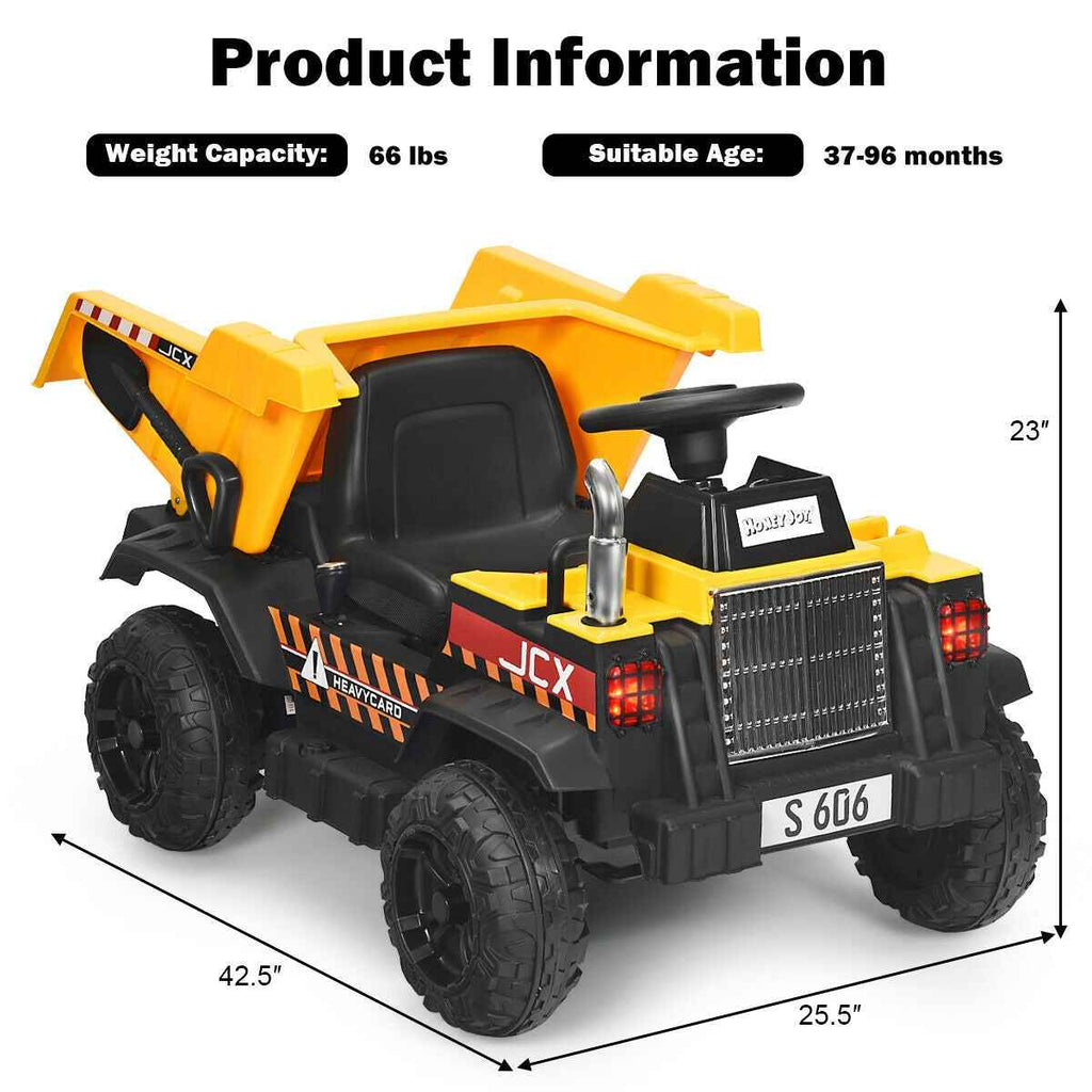 12V Kids Electric Ride-On Dump Truck with Bucket & Dump Bed – Yellow