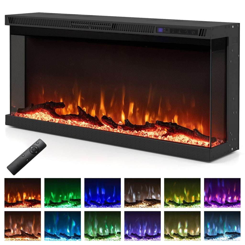 36/40/50/60-Inch 3-Sided Electric Fireplace Insert with Remote & 12 Flame Colors