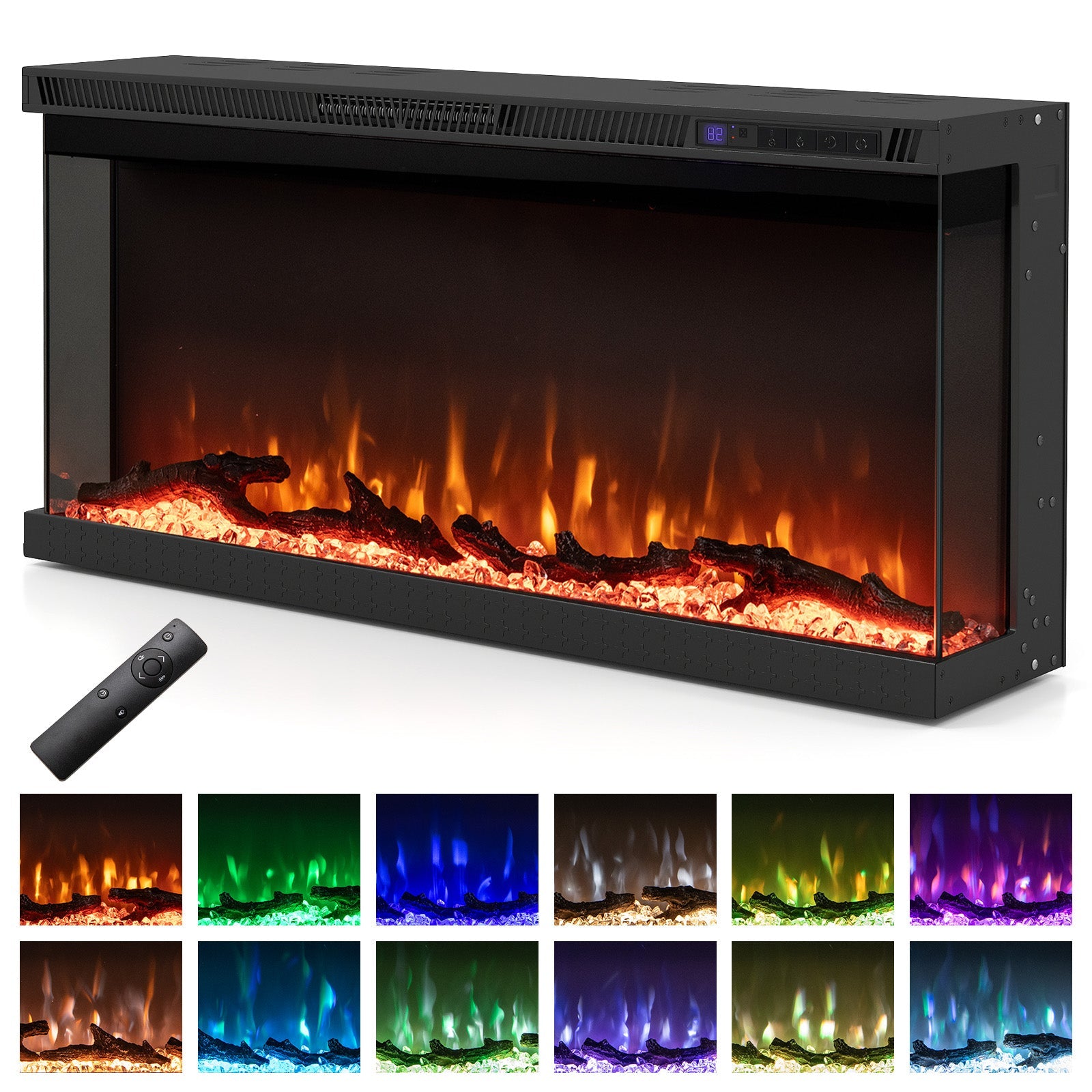 36/40/50/60-Inch 3-Sided Electric Fireplace Insert with Remote & 12 Flame Colors