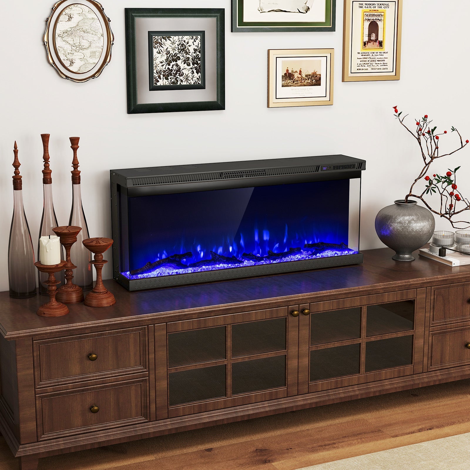 36/40/50/60-Inch 3-Sided Electric Fireplace Insert with Remote & 12 Flame Colors
