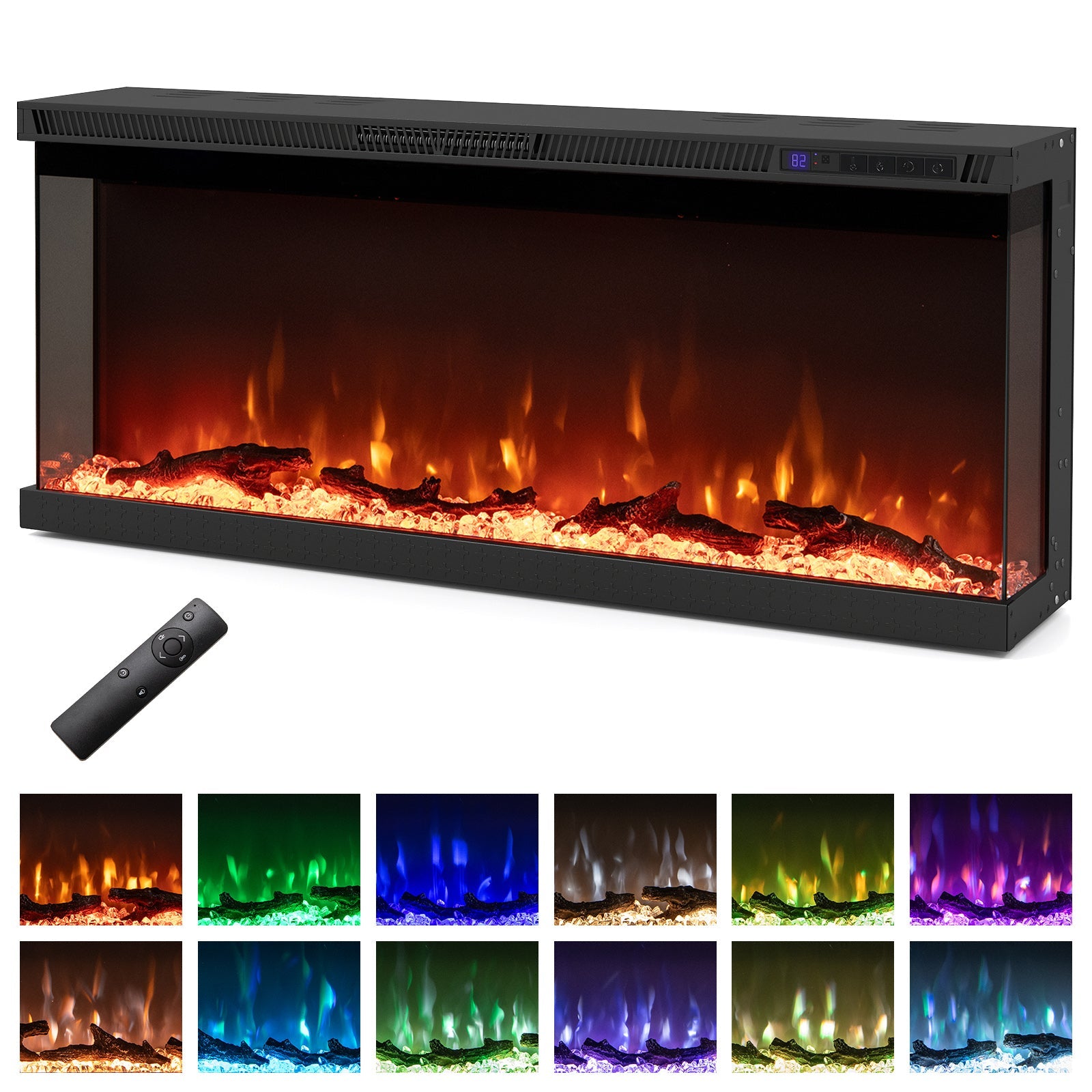 36/40/50/60-Inch 3-Sided Electric Fireplace Insert with Remote & 12 Flame Colors