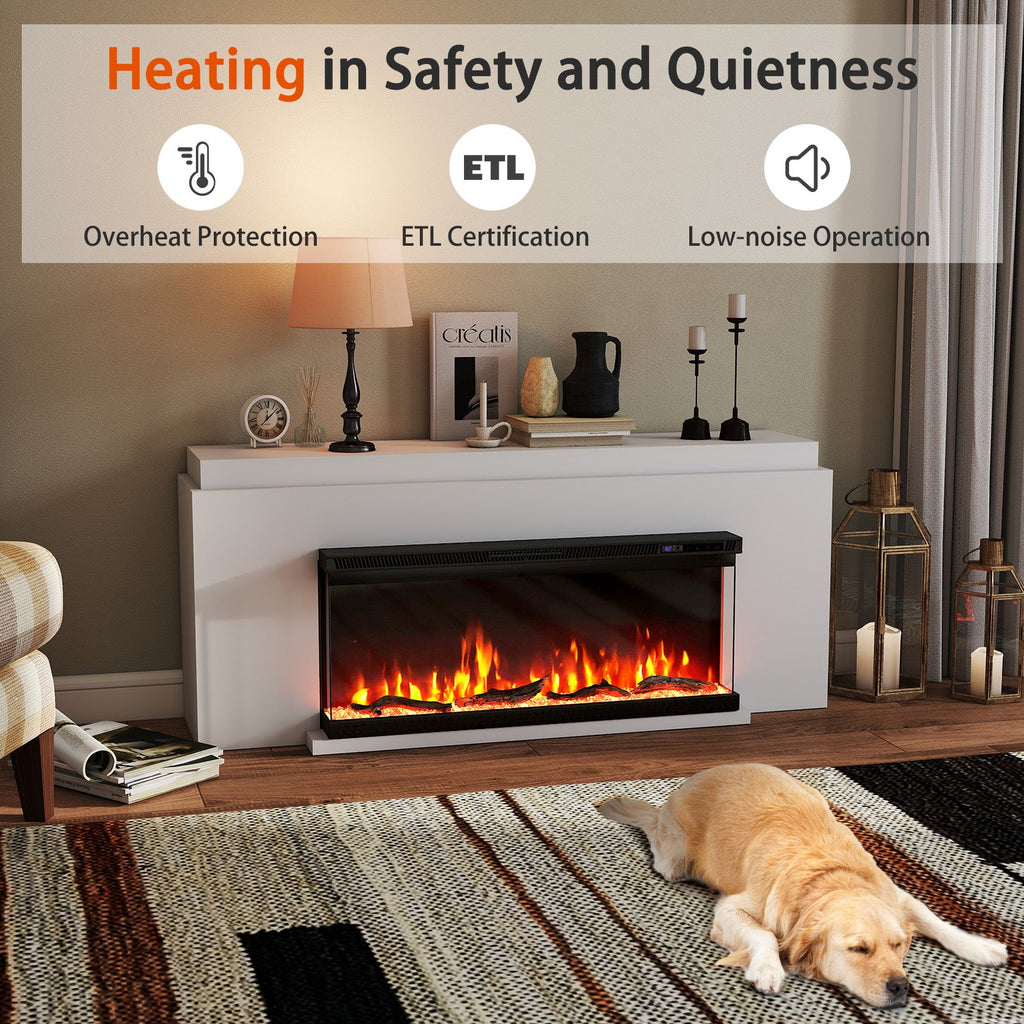 36/40/50/60-Inch 3-Sided Electric Fireplace Insert with Remote & 12 Flame Colors