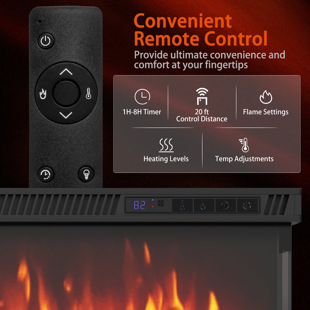 36/40/50/60-Inch 3-Sided Electric Fireplace Insert with Remote & 12 Flame Colors