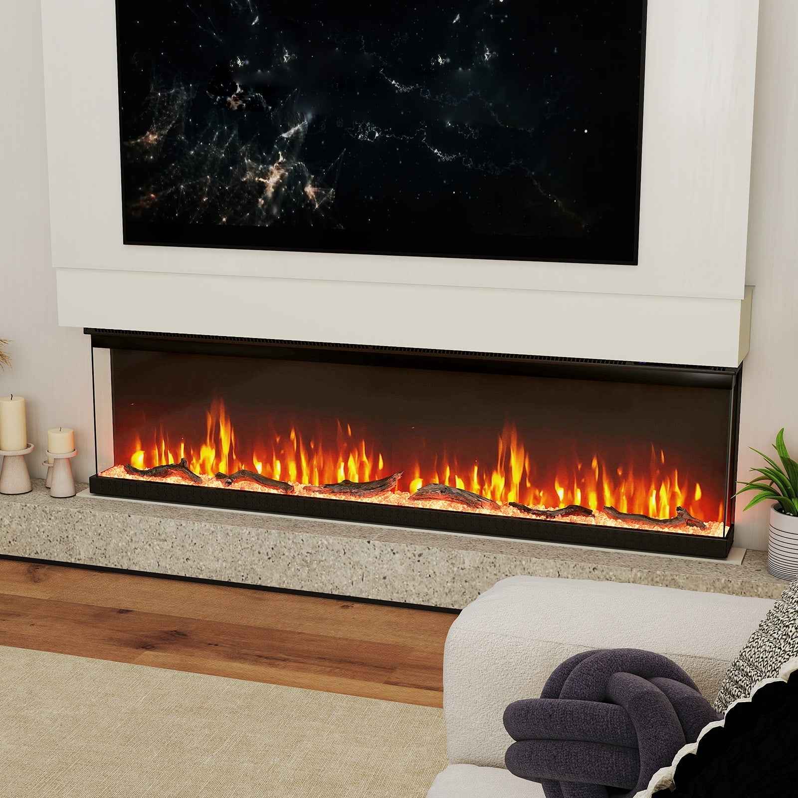 36/40/50/60-Inch 3-Sided Electric Fireplace Insert with Remote & 12 Flame Colors