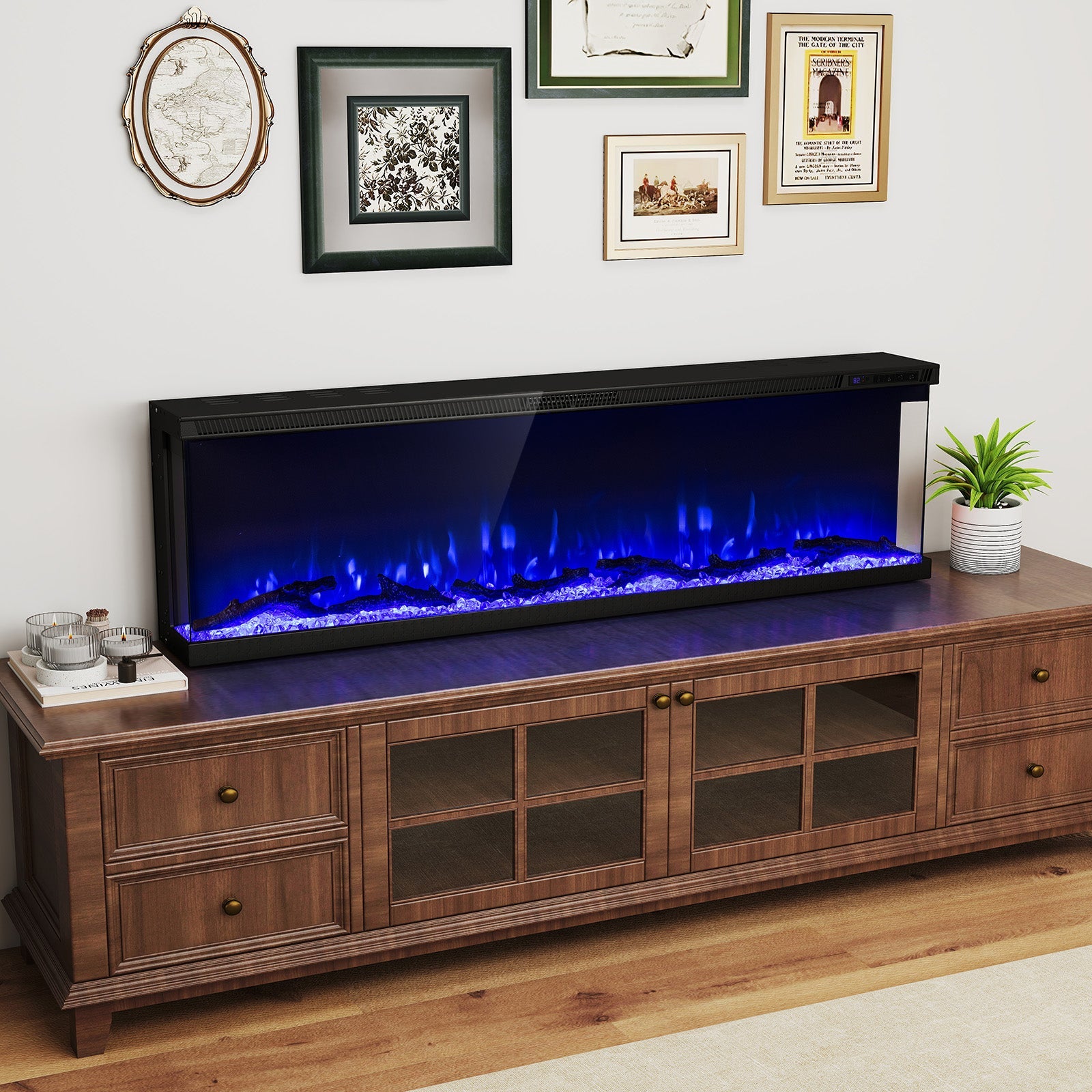 36/40/50/60-Inch 3-Sided Electric Fireplace Insert with Remote & 12 Flame Colors