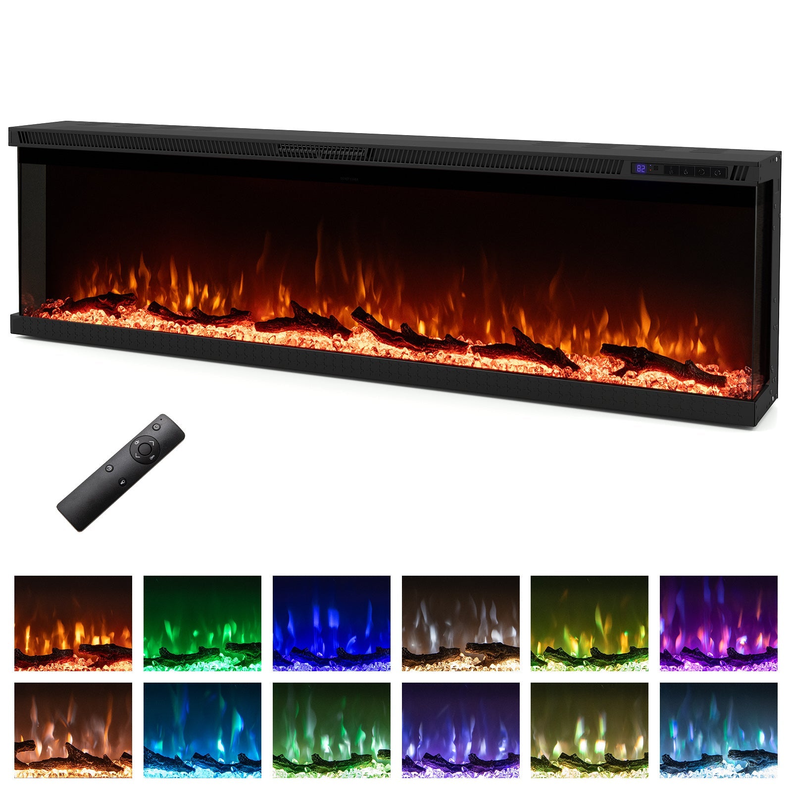 36/40/50/60-Inch 3-Sided Electric Fireplace Insert with Remote & 12 Flame Colors