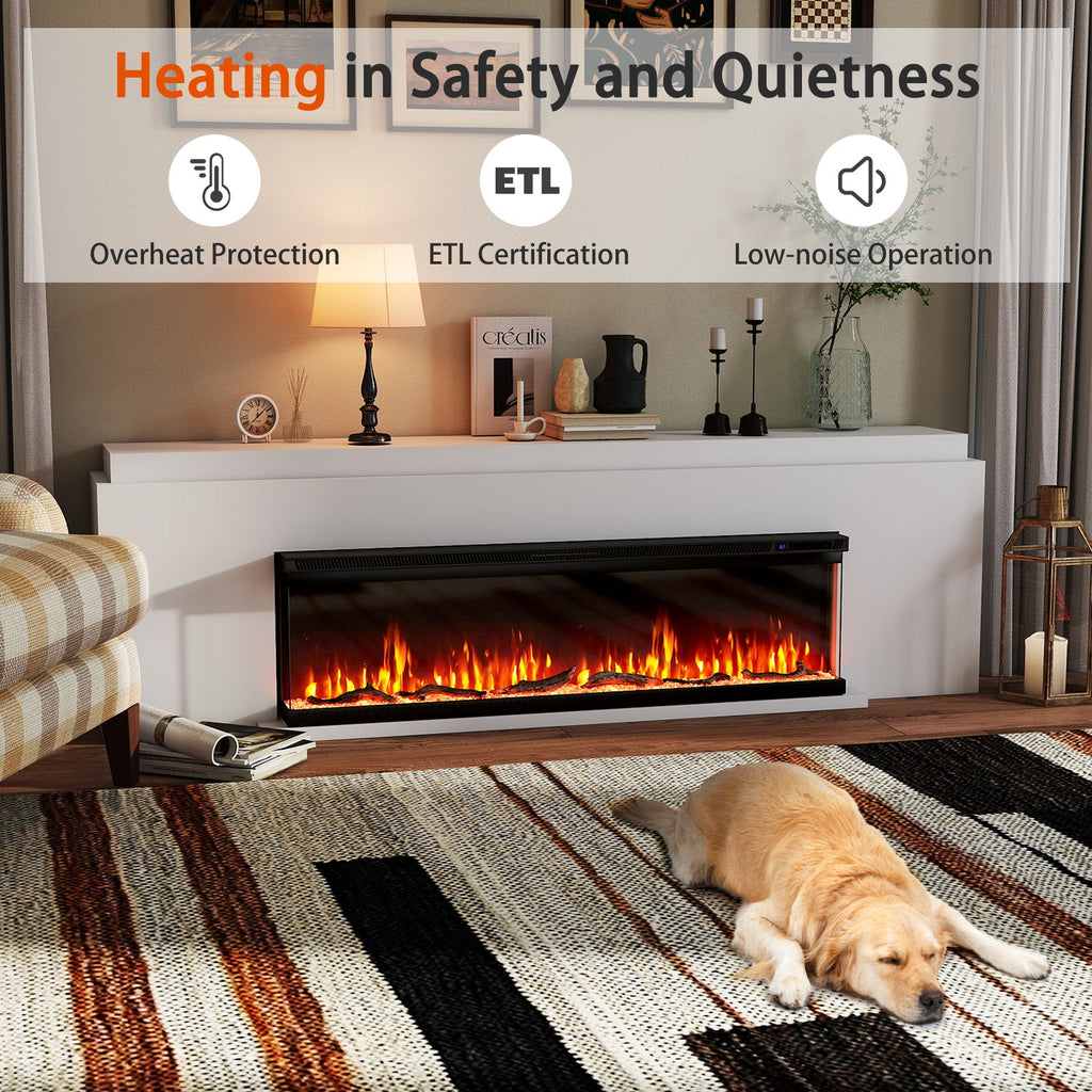 36/40/50/60-Inch 3-Sided Electric Fireplace Insert with Remote & 12 Flame Colors