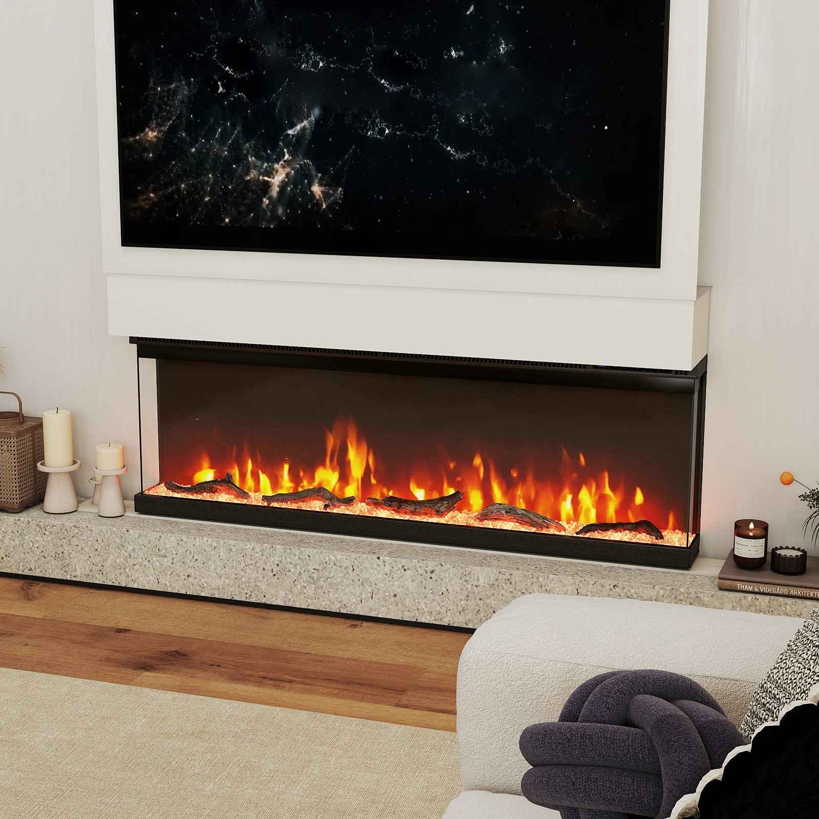 36/40/50/60-Inch 3-Sided Electric Fireplace Insert with Remote & 12 Flame Colors