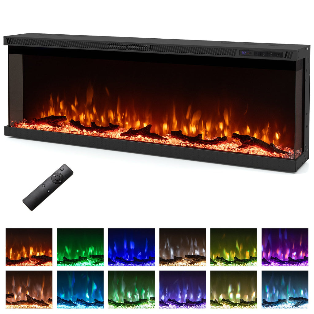 36/40/50/60-Inch 3-Sided Electric Fireplace Insert with Remote & 12 Flame Colors