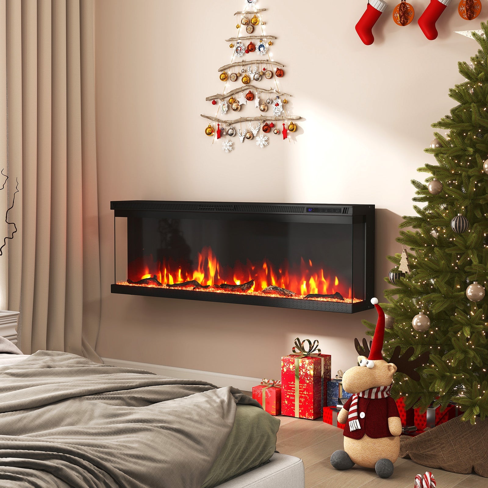 36/40/50/60-Inch 3-Sided Electric Fireplace Insert with Remote & 12 Flame Colors
