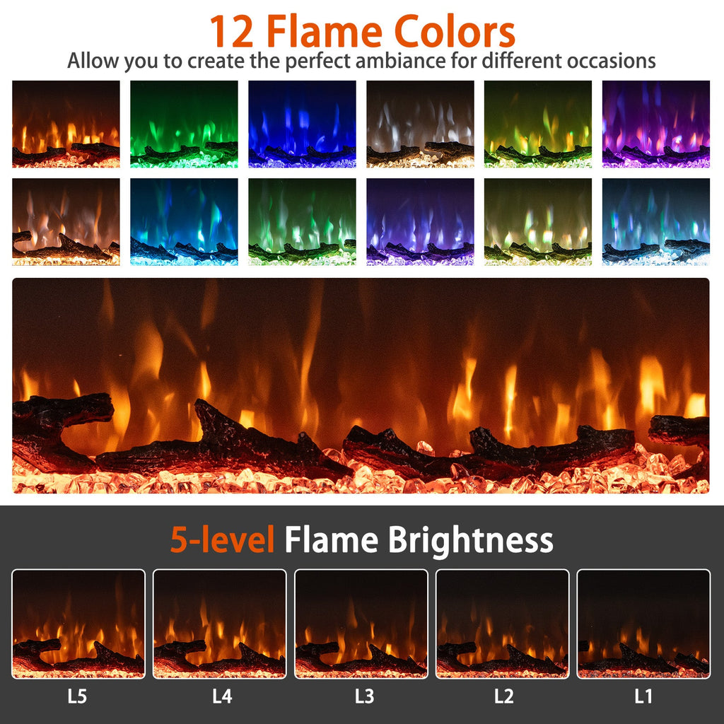 36/40/50/60-Inch 3-Sided Electric Fireplace Insert with Remote & 12 Flame Colors