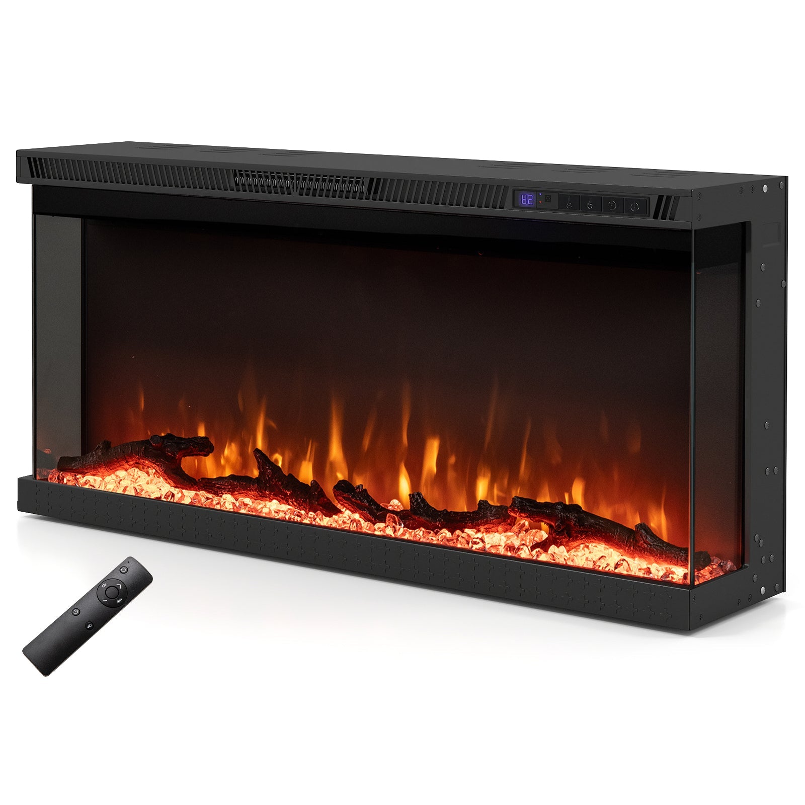 36/40/50/60-Inch 3-Sided Electric Fireplace Insert with Remote & 12 Flame Colors