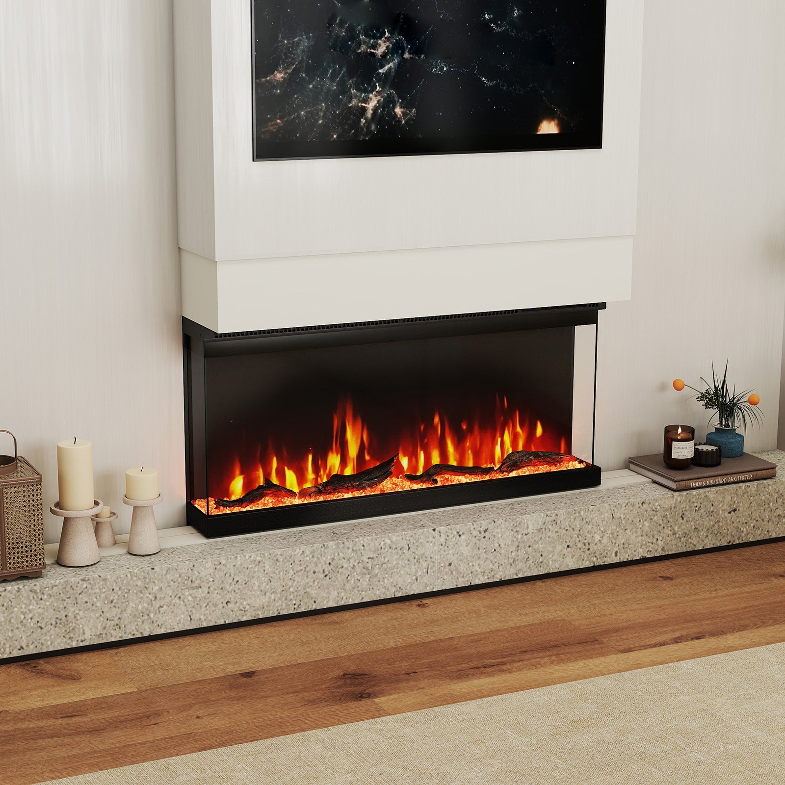 36/40/50/60-Inch 3-Sided Electric Fireplace Insert with Remote & 12 Flame Colors