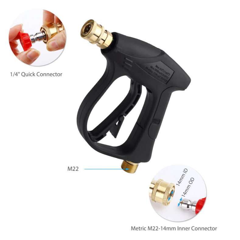 4000 PSI High Pressure Washer Gun — 1/4" Quick Connect, M22-14mm, 5 Nozzle Tips