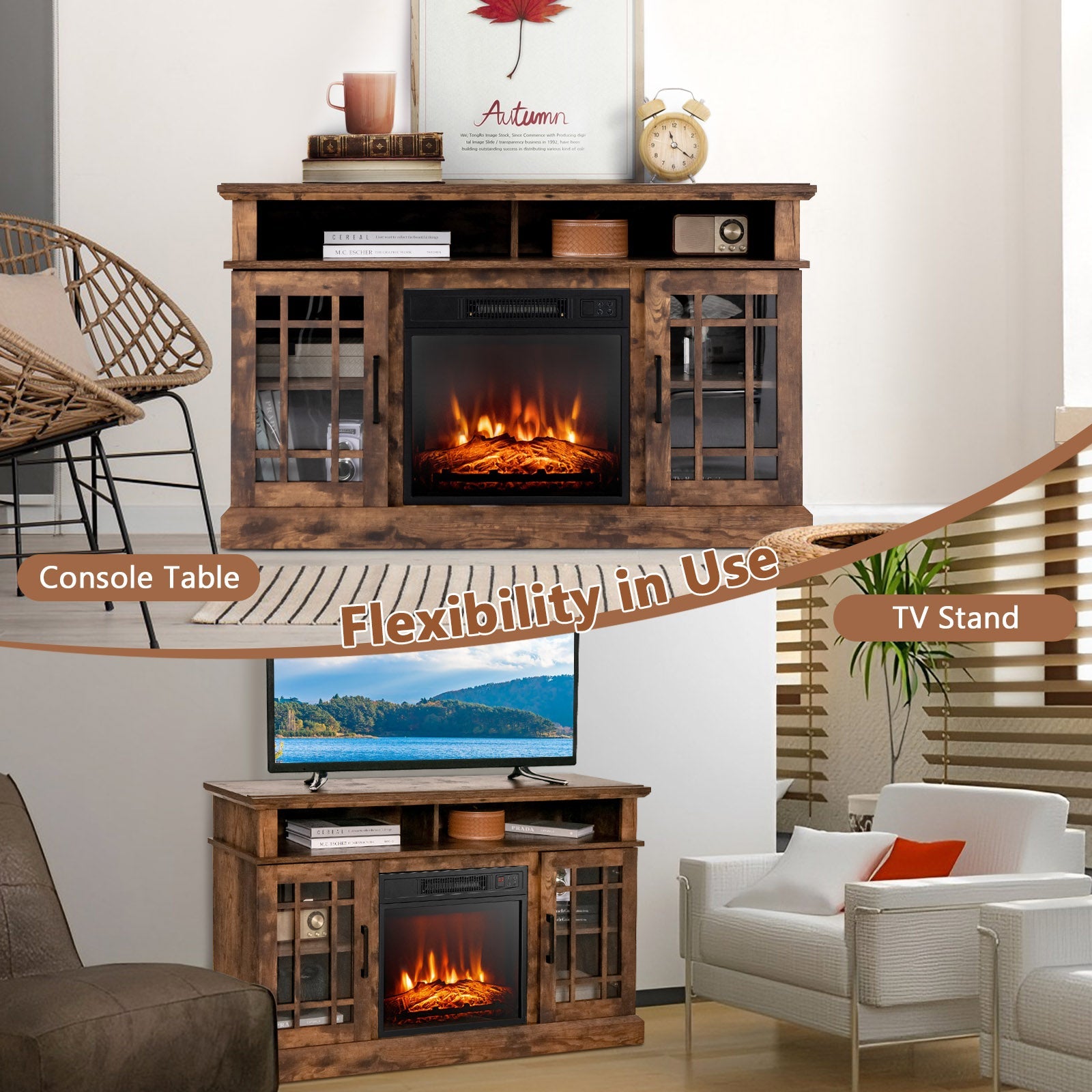 48-Inch Electric Fireplace TV Stand with Cabinets – Entertainment Center