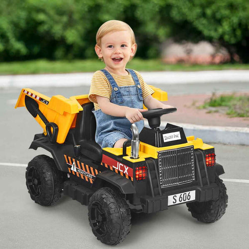 12V Kids Electric Ride-On Dump Truck with Bucket & Dump Bed – Yellow