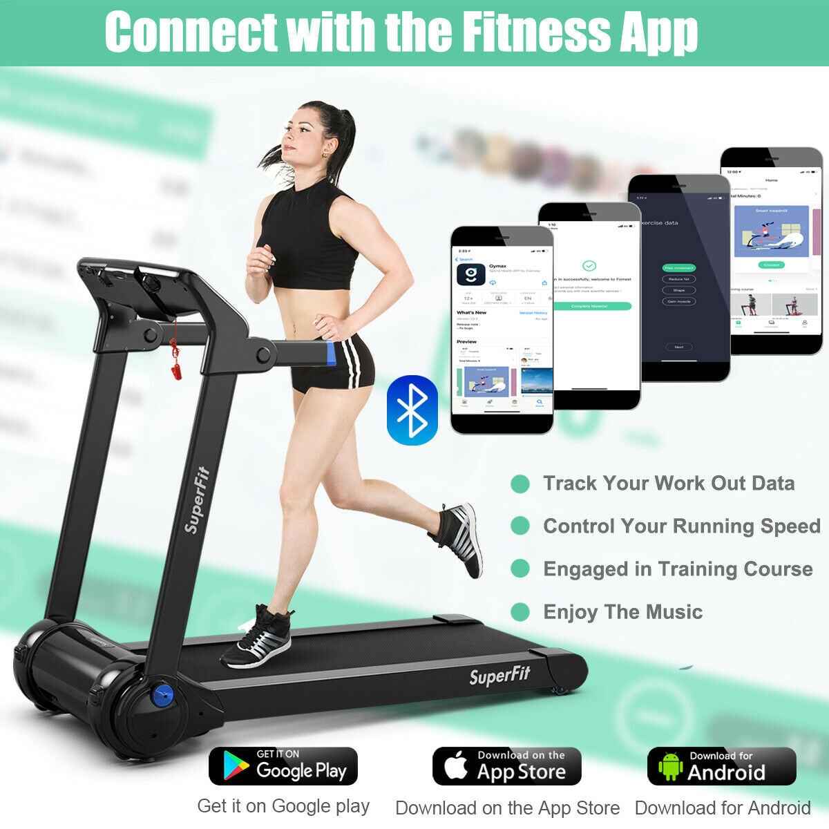 3HP Electric Folding Treadmill with Bluetooth Speaker