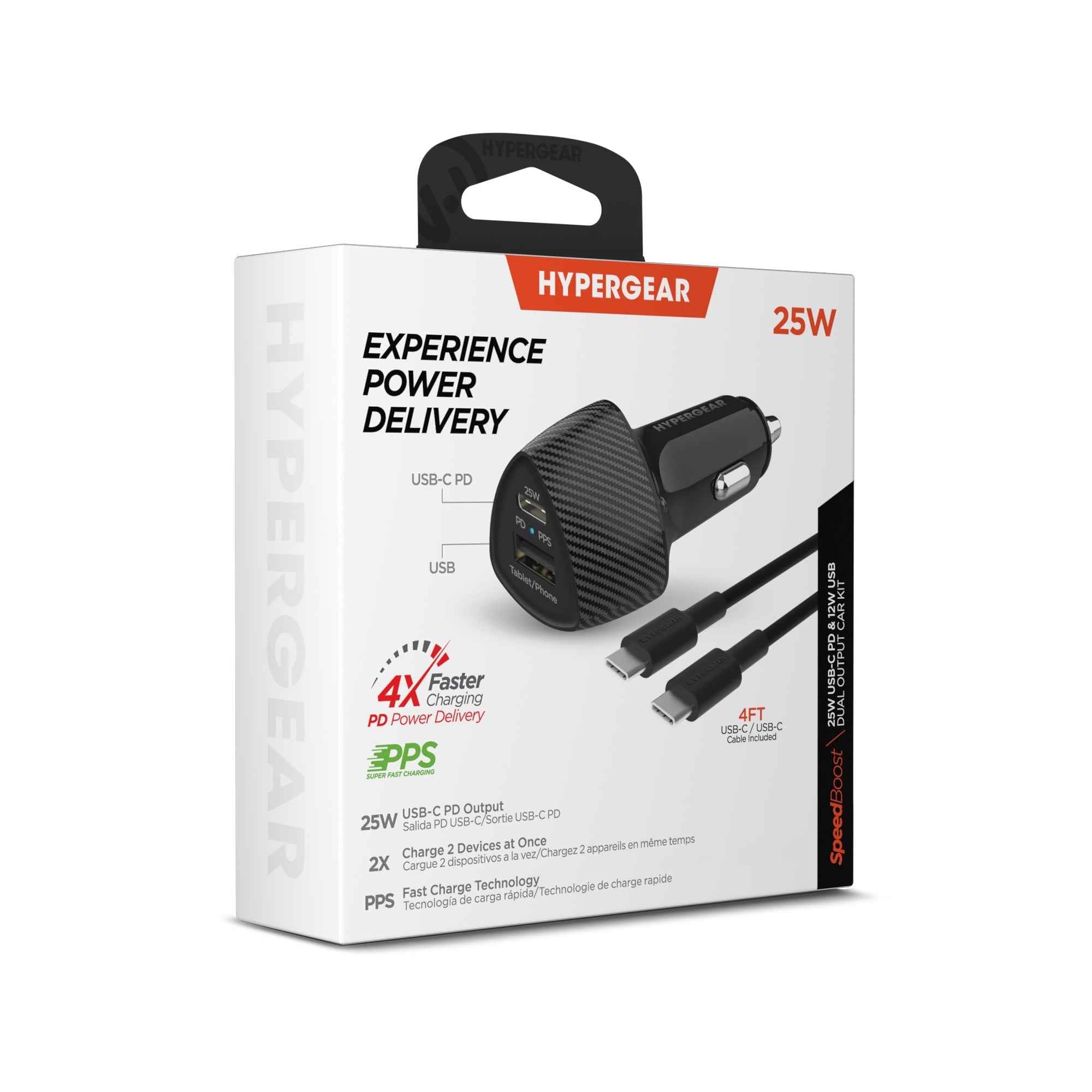 HyperGear SpeedBoost 25W PD USB-C Car Kit with PPS Fast Charge Tech