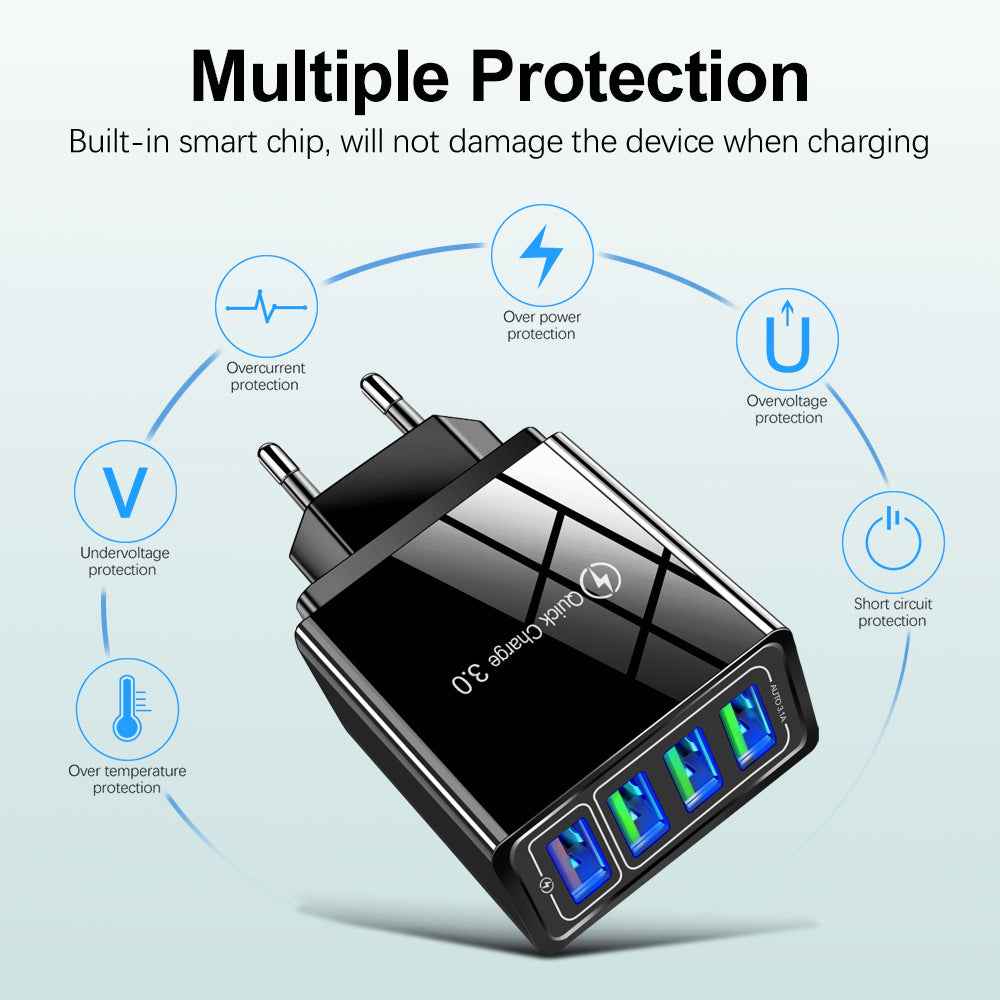 4USB mobile phone charger, multi port USB charging head charger