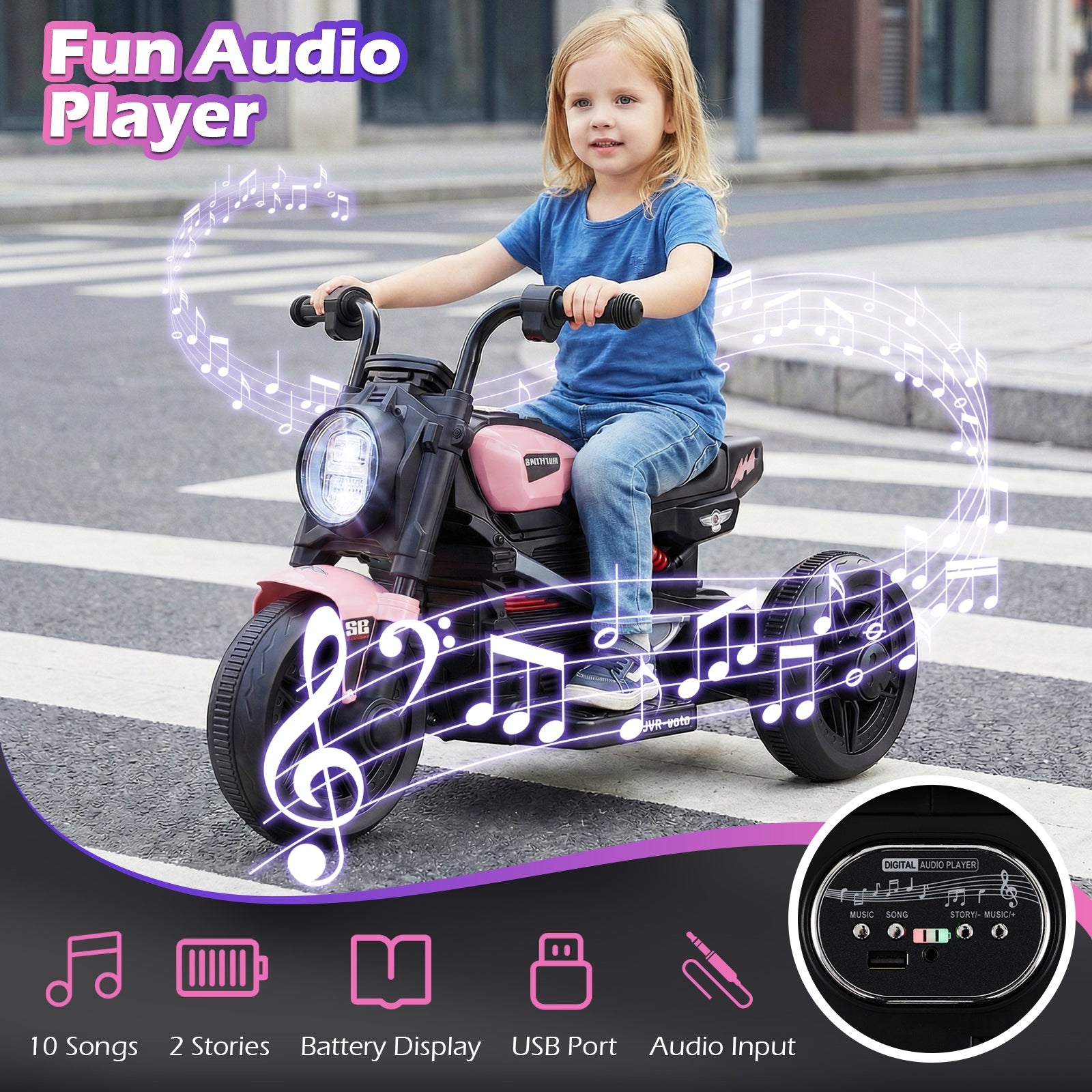 6V Kids Electric Motorcycle with LED Headlight & Music – Ages 3-5