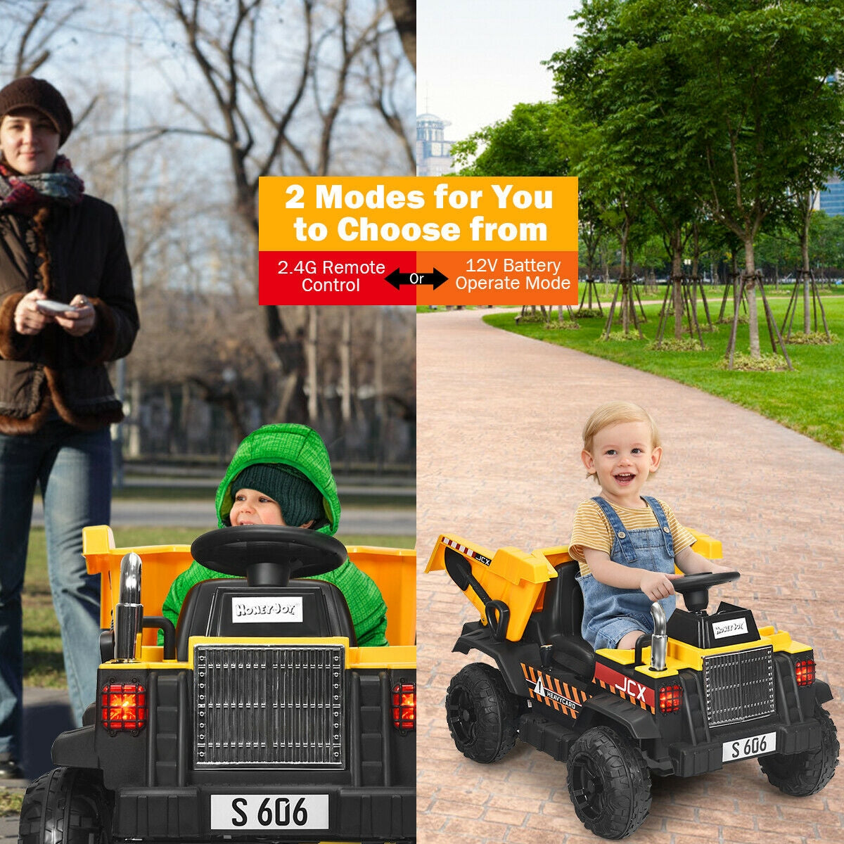 12V Kids Electric Ride-On Dump Truck with Bucket & Dump Bed – Yellow